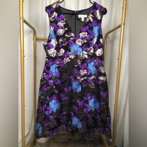 Vintage 80/90s Badgley Mischka Midi Dress w/Multi-Color Floral Pattern Plus Size